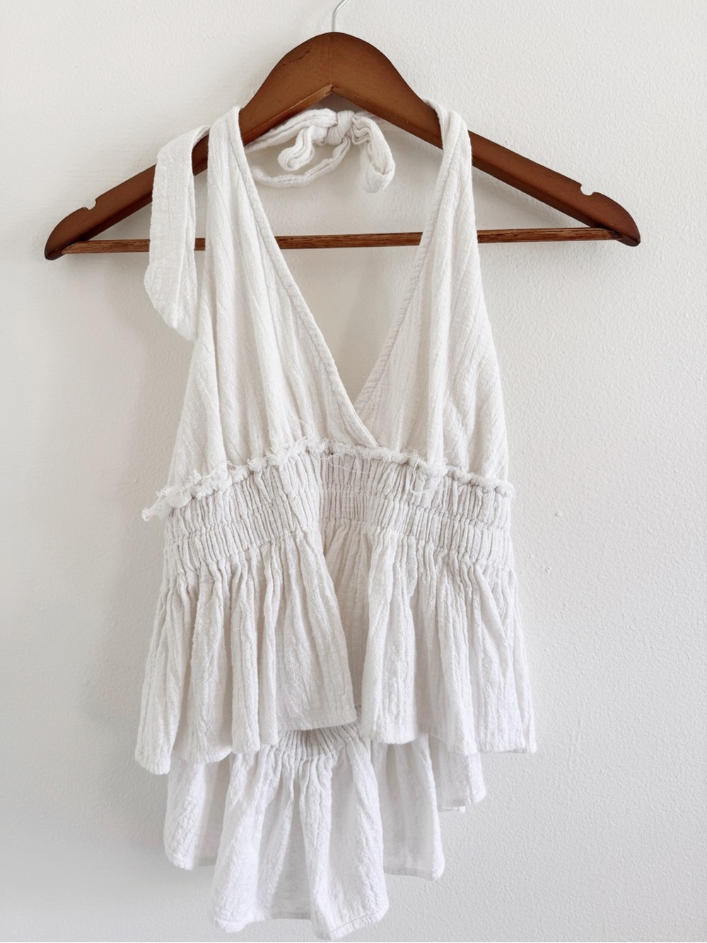 Ocean Drive White Textured Halter Tiered Ruffle Top medium